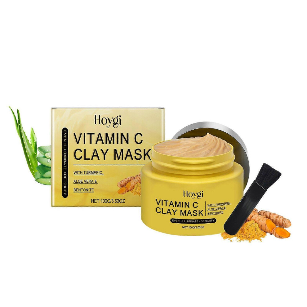 (2PCS) Turmeric Vitamin C Clay Mask, Deep Cleansing Facial Mask with Turmeric & Aloe Vera for Cleansing Pores, Acne, Dark Spots, Hydrating & Brightening & Gl