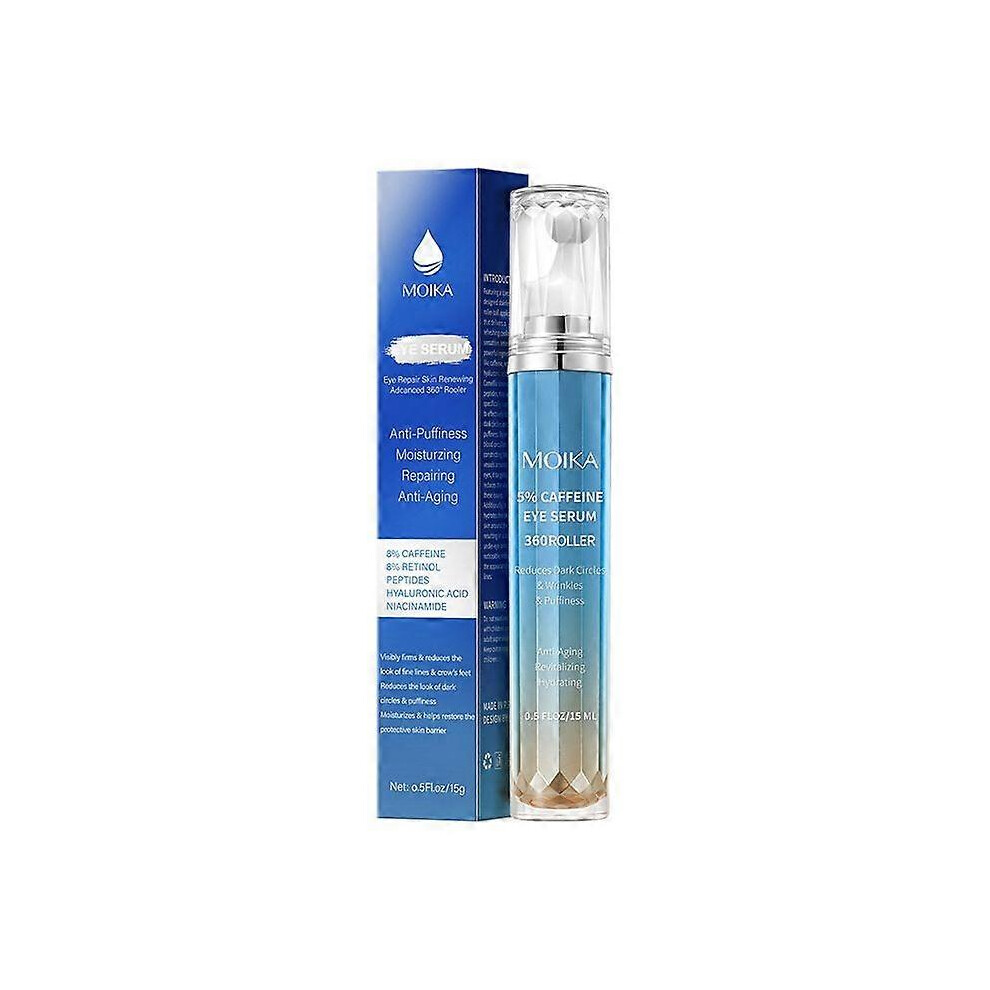 (3PCS) 8% Caffeine Eye Cream, Under Eye Serum for Dark Circles Puffiness Eye Bags Fine Lines Wrinkles, with 360 Eye Roller Massage Ball