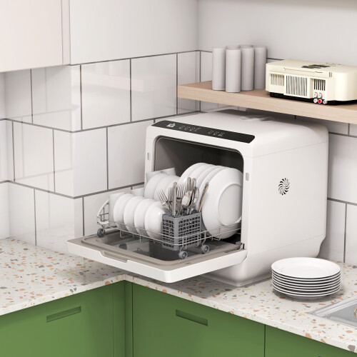 Homcom HOMCOM Worktop Dishwasher w/ 4 Place Settings 6 Programs, Black and White