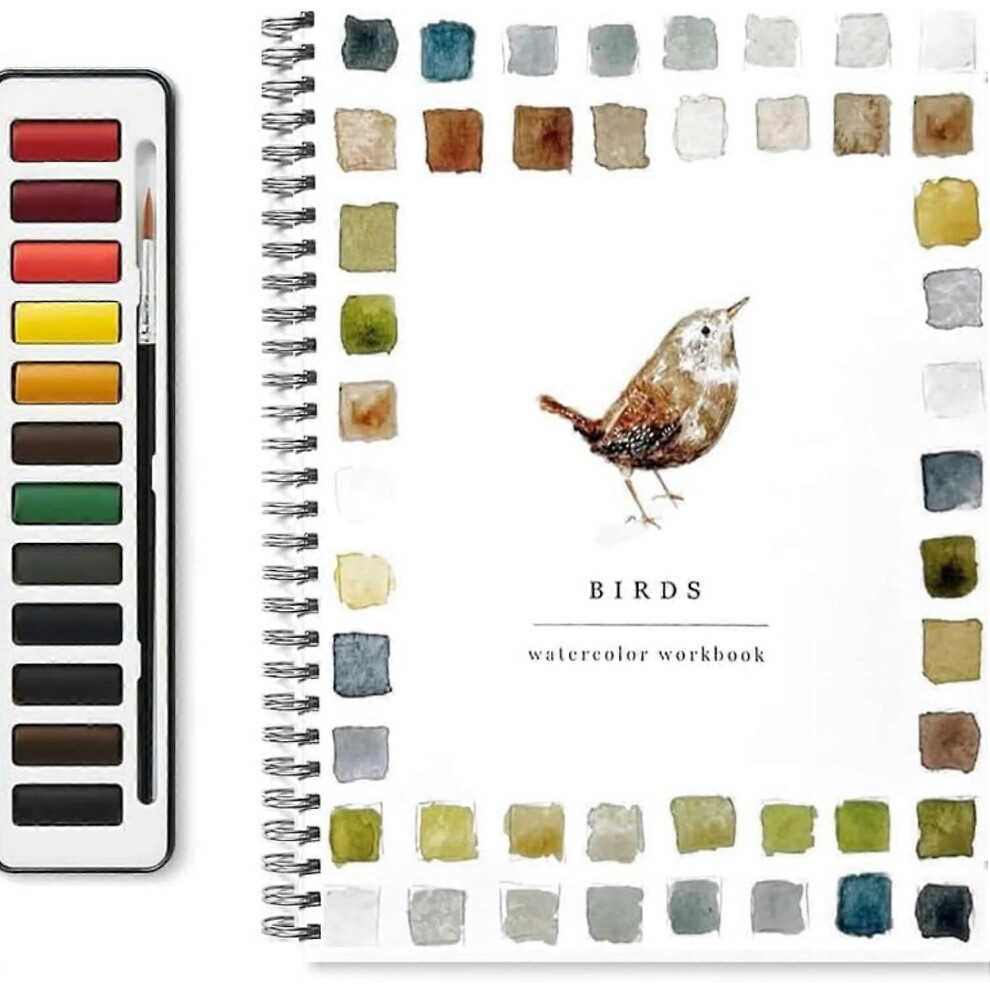 (Birds) Watercolor Workbook, Beginner-Friendly Watercolor Workbooks, 12 Colors Watercolor Paint Set with Paint Brush
