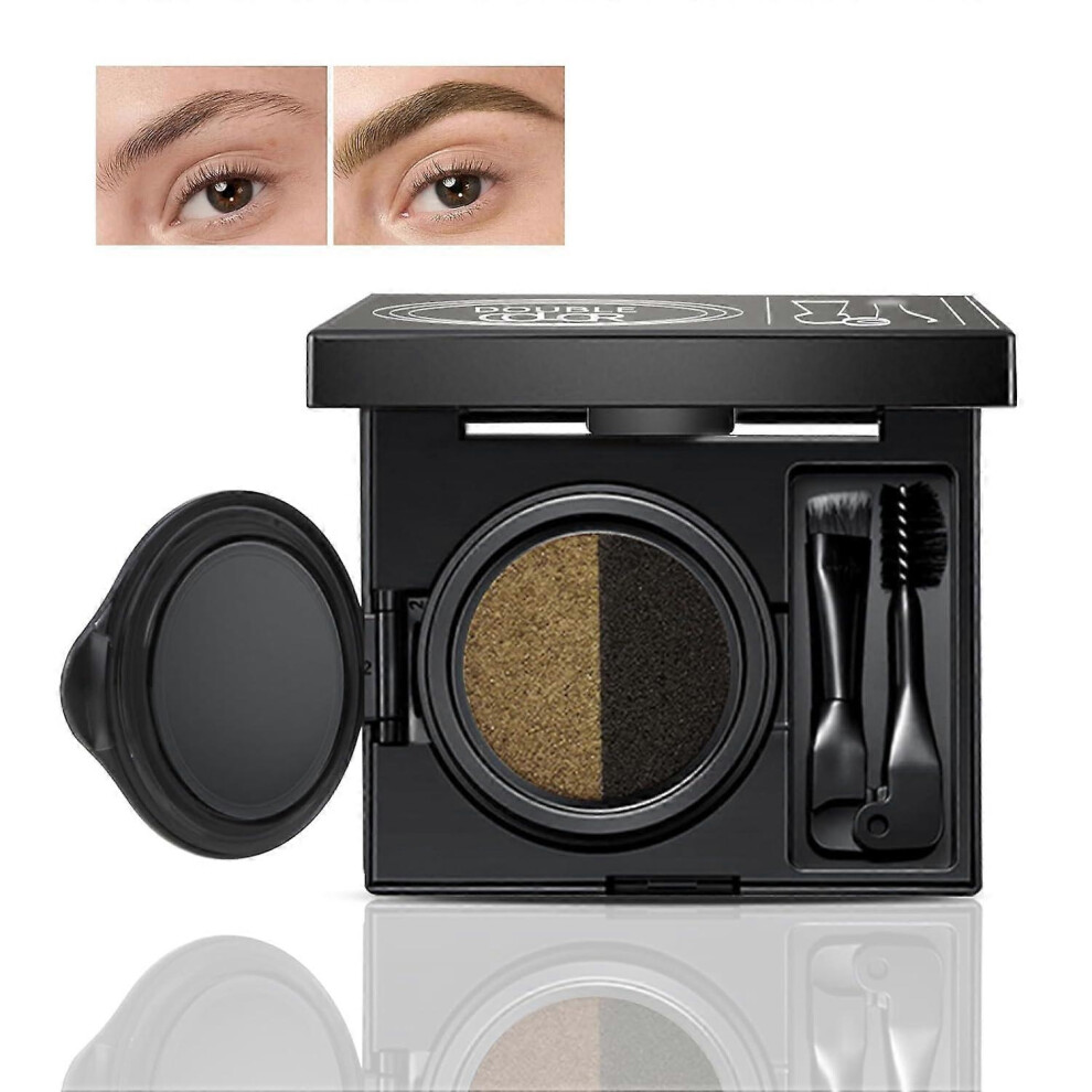(Gray) 2-Color Air Cushion Eyebrow Cream,Waterproof Long Wearing Sculpt & Boost Eyebrow Cushion for Perfect Eyebrow Definition with Brush