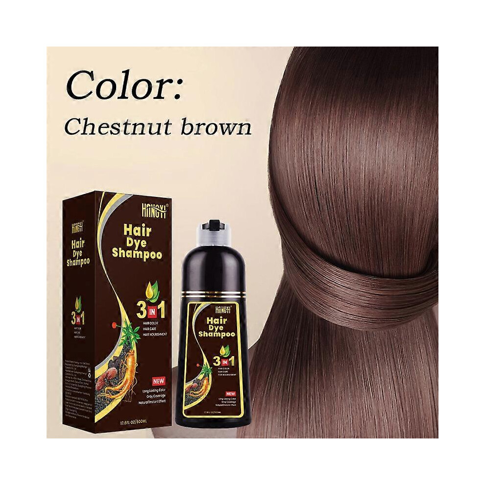 (Chestnut brown) Hair Dye Shampoo, Instant 3 in 1 Hair Color Shampoo for Gray Coverage, Long-Lasting Hair Color Herbal Natural Plant Hair Dye Shampoo for Women & Men