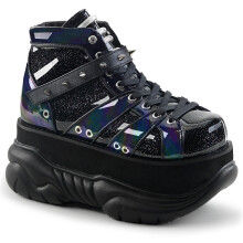(UK  11/EU 44/US 12) DemoniaCult Mens Boots NEPTUNE-100 Blk Glitter-Silver/Vegan Leather
