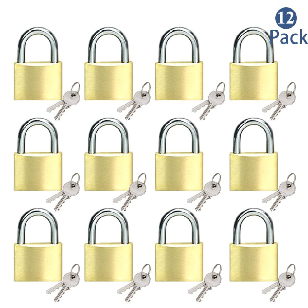 Solid Brass Same Keyed Padlock keyed Alike Locks of 12 Pack  Solid Lock with (25mm) Wide Lock Body  Keyed Padlocks for Toolbox  Luggage School lockers