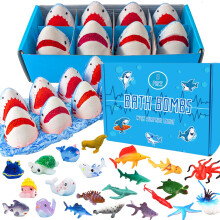 Kids Bath Bombs with Surprise Inside 4 Pack Marine Shark Bath Bomb for with Ocean Sea Animals for Girls Boys Toddlers Safe Natural & Organi