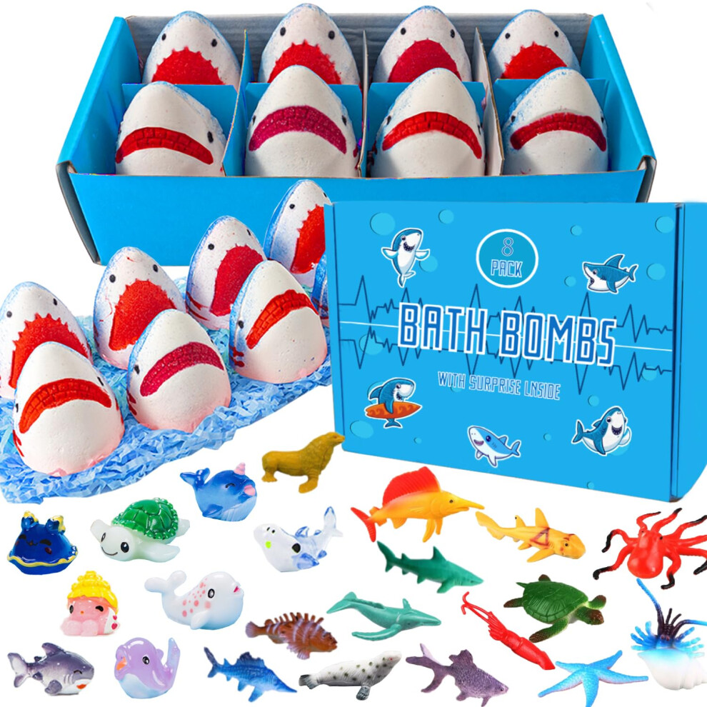 Kids Bath Bombs with Surprise Inside 4 Pack Marine Shark Bath Bomb for with Ocean Sea Animals for Girls Boys Toddlers  Safe Natural & Organi