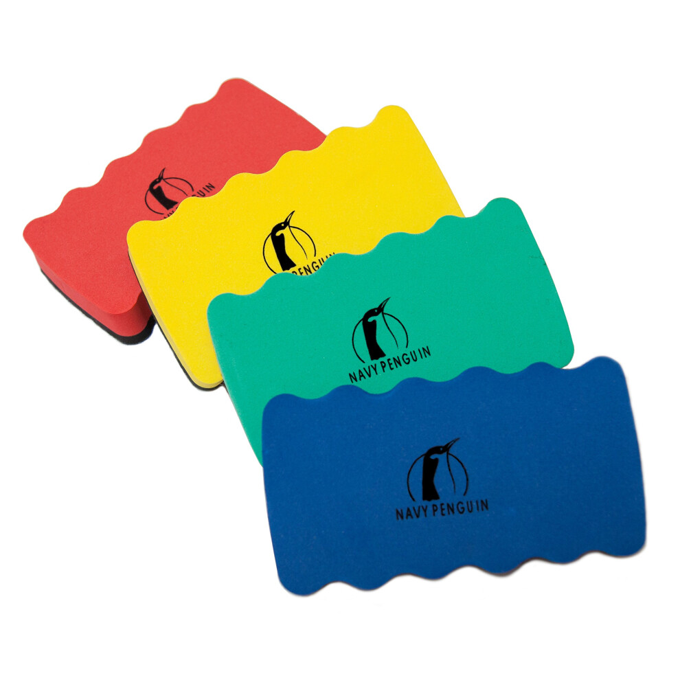 Magnetic Whiteboard Eraser Set - 4 Color Pack - Erasers for Dry Erase Pens and Markers - Strong Magnet Sticks to Metal Dry Wipe White Boards - Cleaner
