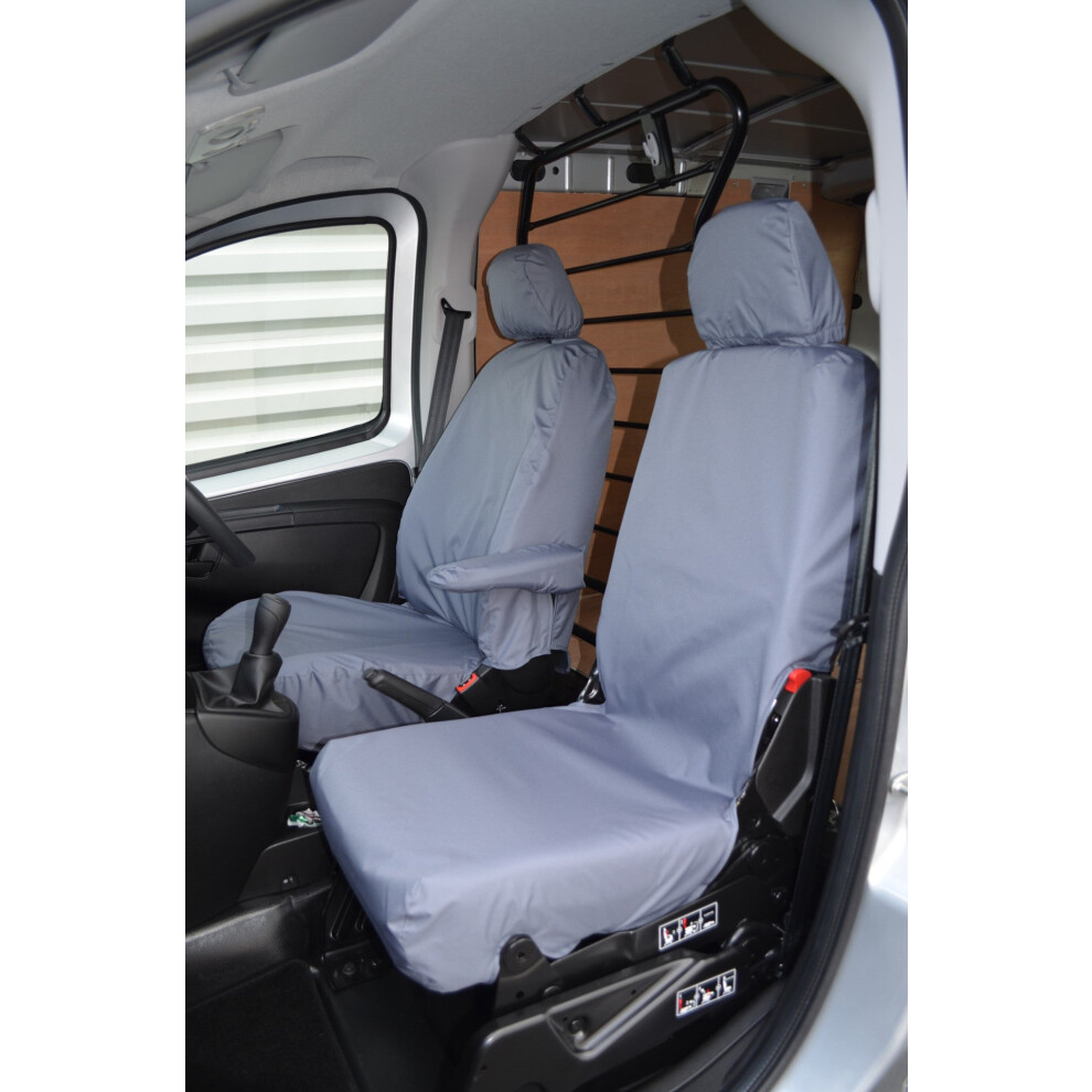(, Driver's Seat And Folding Passenger Seat) Fits Peugeot Bipper Van 2008+ Front Pair Seat Covers Black 5057605006819