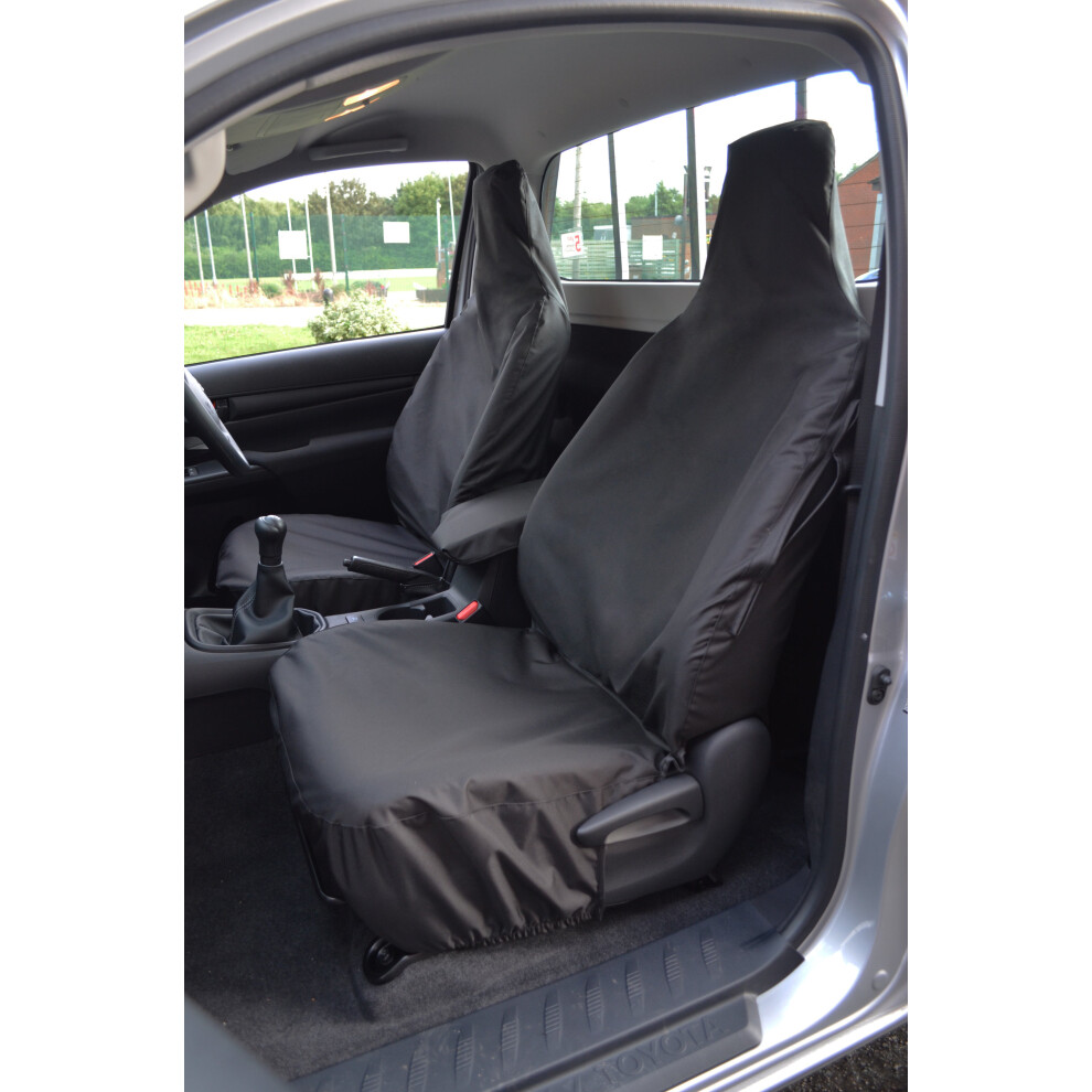 (, Front Pair) Fits Toyota Hilux (Integral Headrests) 2016+ Seat Covers Black 5057605009414