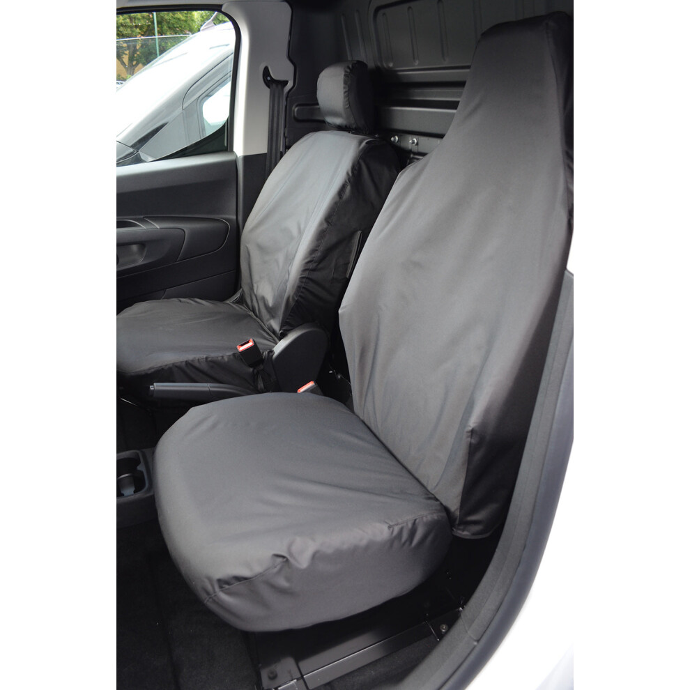 (, Front Pair (Separate Headrests)) Fits Peugeot Partner Van 2018+ Front Seat Covers Black 5057605032443