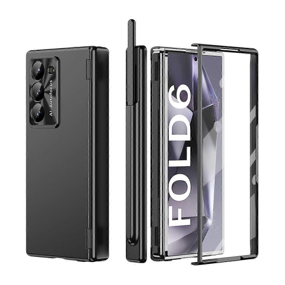 (black) Magnetic Hinge Protection Case for Samsung Galaxy Z Fold 6 with Front Screen Protector & S Pen Holder
