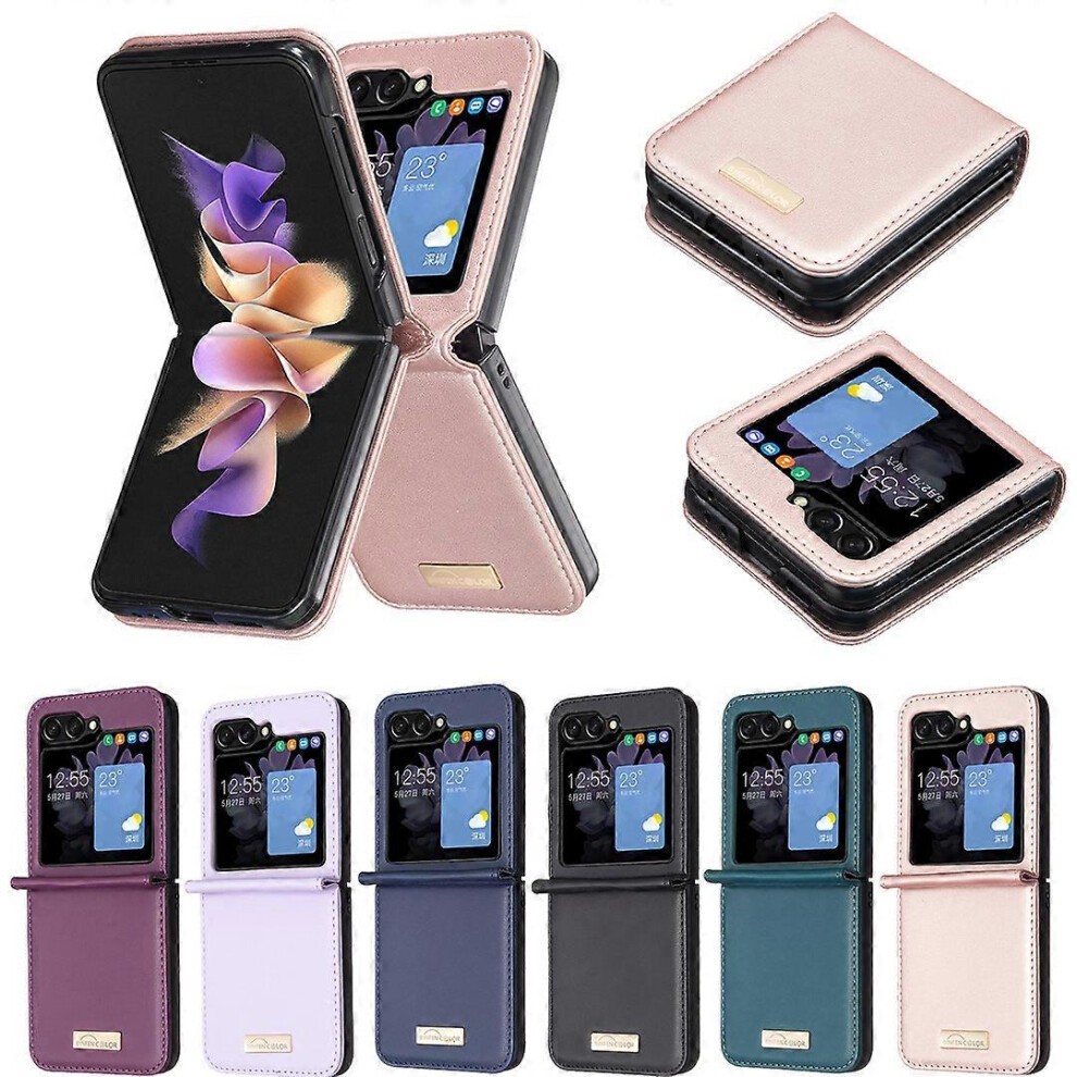 (Black) PU Leather + Hard PC Shell Ultra Thin Slim Durable Protective Phone Case for Samsung Galaxy Z Flip 6