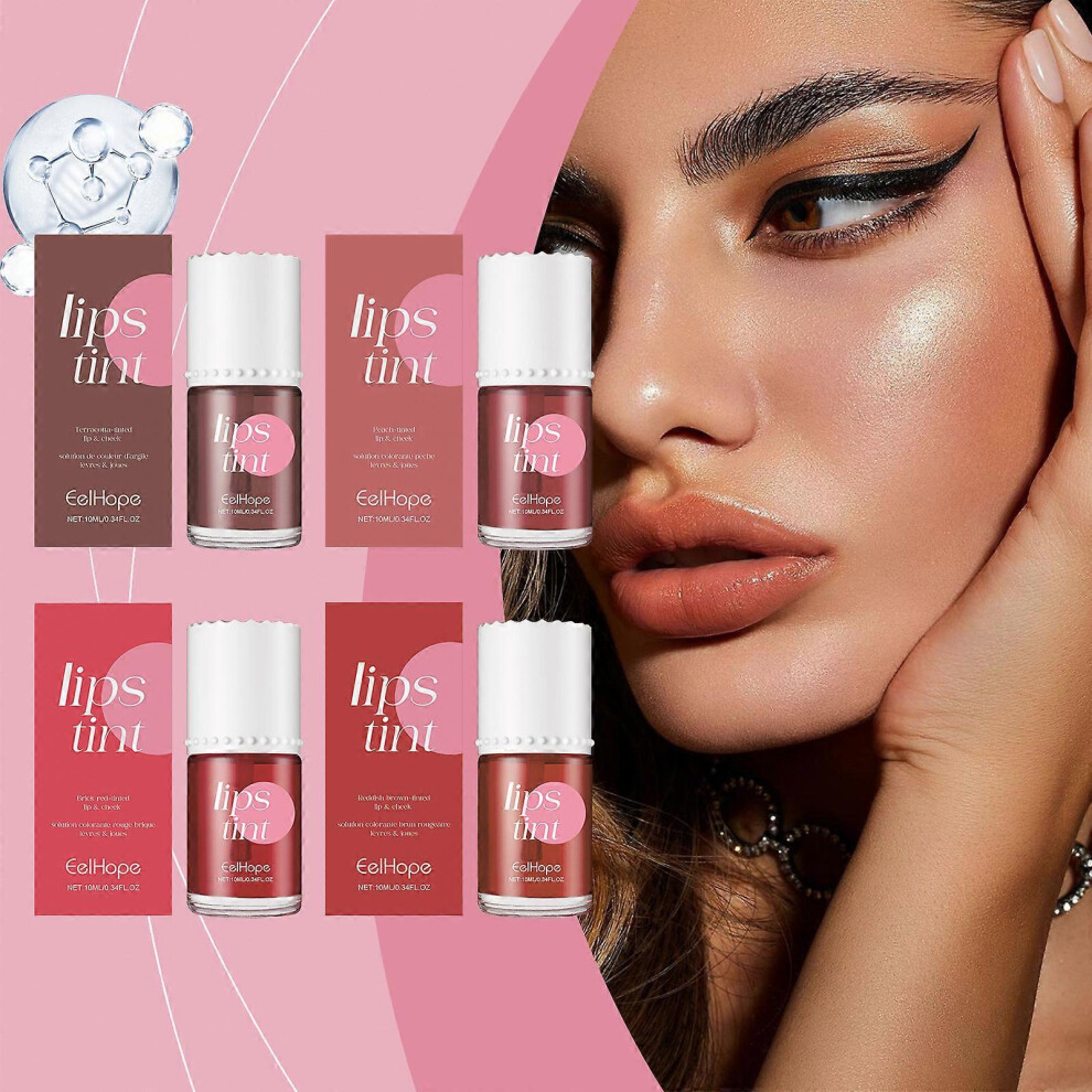 Lip Stain Tint Set, 4PCS Mini Liquid Lipstick, Sheer Hydrating Moisturizing Tinted Lip and Cheek Stain, All Day Wear, Shimmery, Blends