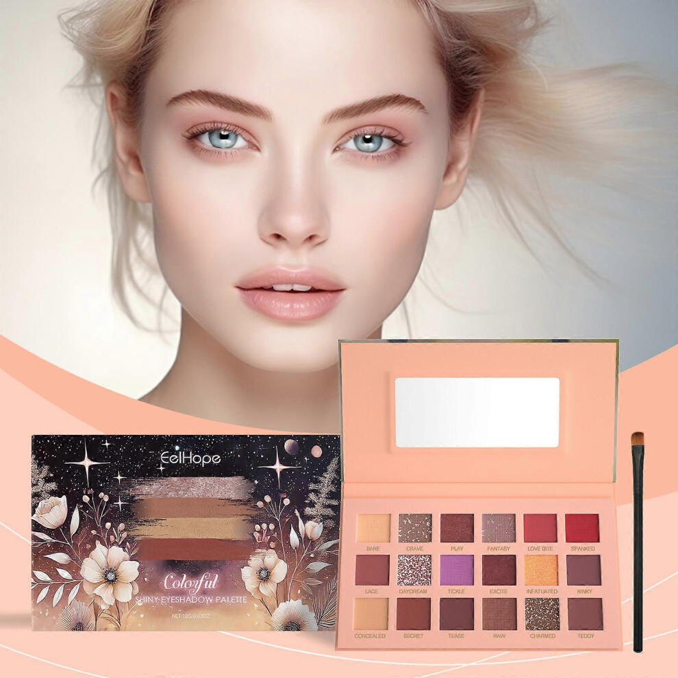 18 Colors Makeup Smoky Eyeshadow Palette, Natural Nude Matte Shimmer Glitter Pigment Eye Shadow Pallete Set