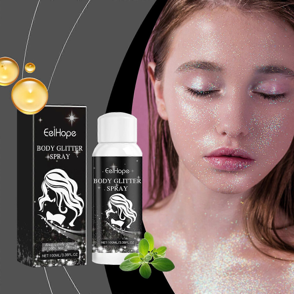 (1PCS) Body Glitter Spray, Glitter Spray for Hair and Body, Long-Lasting and Quick-Drying Silver Glitter Body Glitter Hairspray for Clothes, Music Festival C