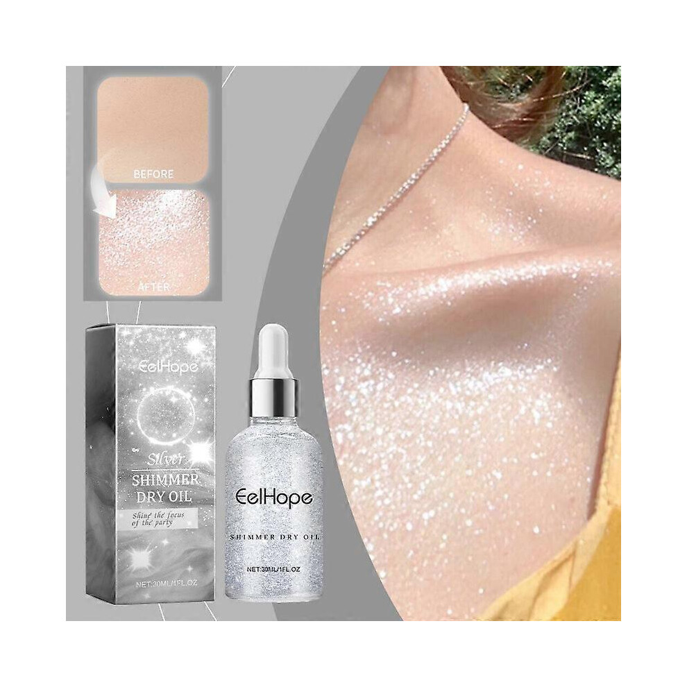 (Silver) Body Glitter Oil, Body Shimmer, Shimmer Dry Oil,Glowing Body Shimmer Dry Oil,Quick-Drying Non-sticky Hair Glitter Spray