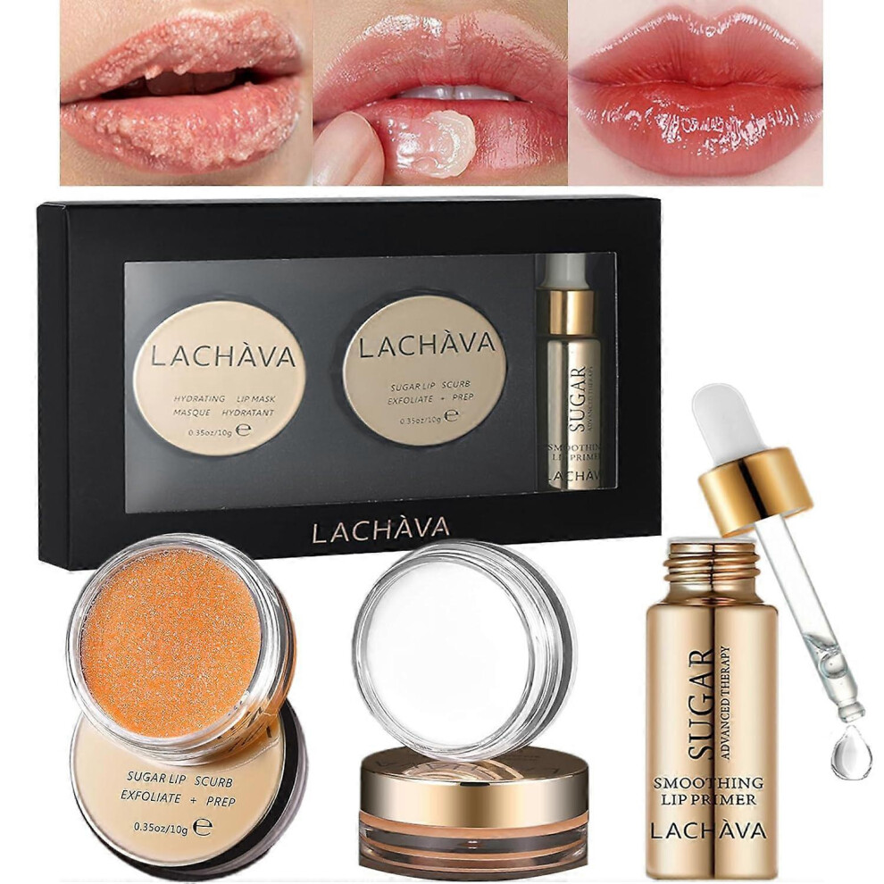 (2 Set) Lip Care Kit, Lip Scrub, Lip Sleeping Mask and Lip Soothing Primer Oil, Hydrating Nourishing Lips Care Set, Keep Lip Hydrated