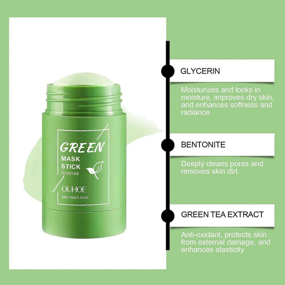 (1pcs) 40g Green Tea Mask Stick, Green Tea Blackhead Remover Mask Stick for Face, Purifying Pore Cleansing Green Tea Mask, Unisex