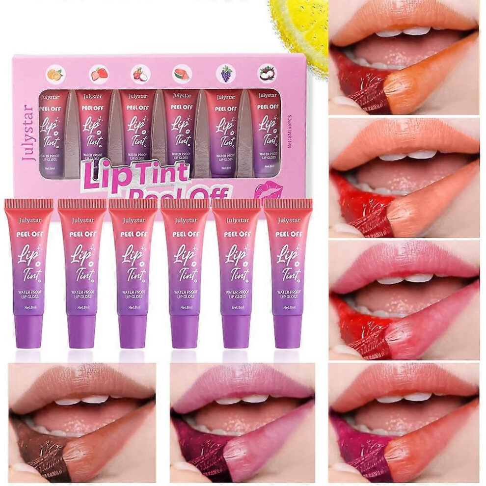 (2 Set) Peel Off Lip Tint, 6 Colors Peel Off Lip Stain Set For Women, Fruit-Scented Peel Off Lip Gloss Set, Enhance Lip Color