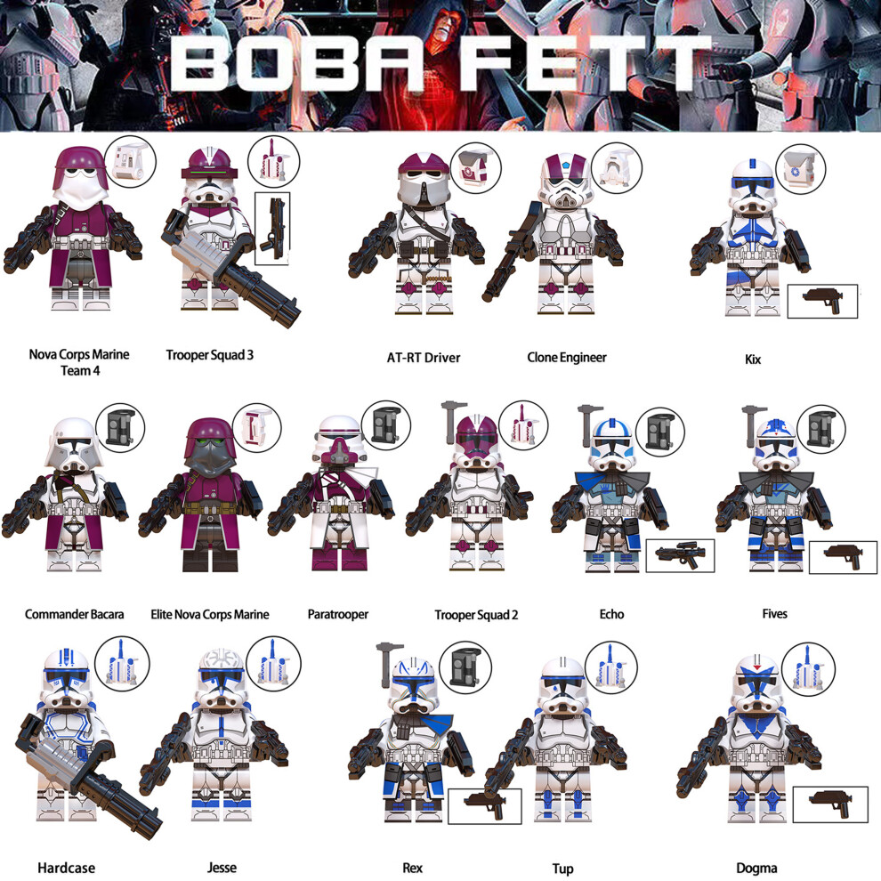Bonxaif 16Pcs Star Wars Clone Wars Jesse Rex Echo Fit Lego