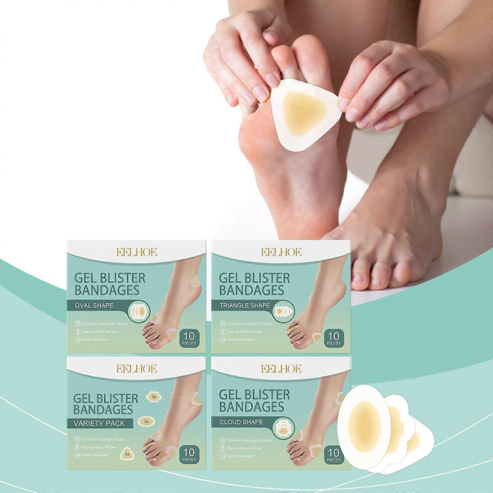 Blister Plasters for Feet, 4 Boxes Invisible Hydrocolloid Gel Blister Bandages, Blister Cushions for Heel, Toe & Foot, Water Resistant Bandages