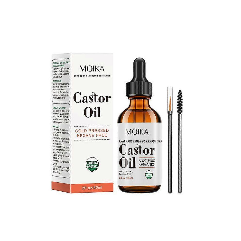 (2PCS) Castor Oil Organic 60ml - 100% Pure, Cold Pressed, Hexane Free - Volumizing Serum for Hair, Eyelashes, Eyebrows - Skin Moisturizer