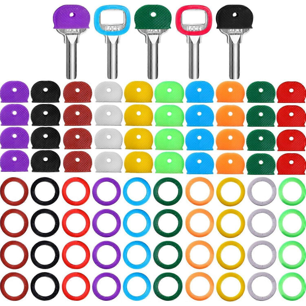 64 Pcs Key Color Caps Covers Tags,Plastic Key Identifier Coding Label Covers for Standard Flat House Keys, 2 Styles