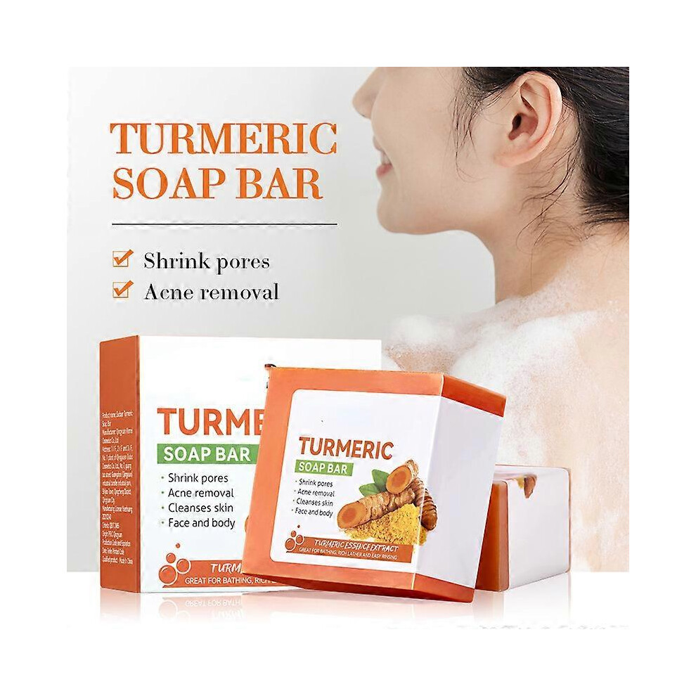 (2 Pcs) Turmeric Soap Bar for Face & Body,Turmeric Brightening Soap for Dark Spots,Underarms,Reduces Acne Fine Lines,Fades Scars