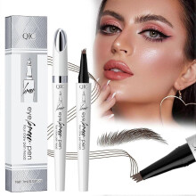 (Dark brown) Waterproof Eyebrow Pencil, 3D Micro Eyebrow Pencil with 4 Fork Tip Applicator, Waterproof Eyebrow Pencil for Natural Eyebrow