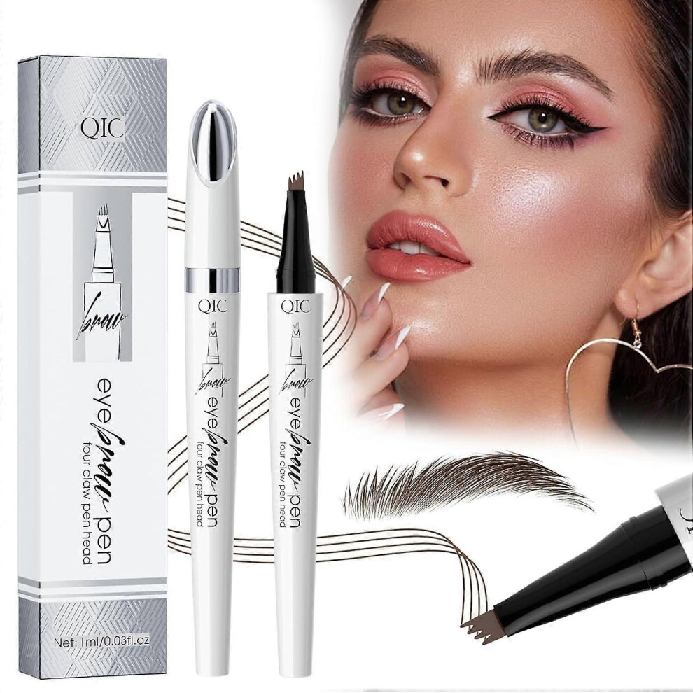 (Dark brown) Waterproof Eyebrow Pencil, 3D Micro Eyebrow Pencil with 4 Fork Tip Applicator, Waterproof Eyebrow Pencil for Natural Eyebrow