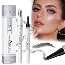 (Gray) Waterproof Eyebrow Pencil, 3D Micro Eyebrow Pencil with 4 Fork Tip Applicator, Waterproof Eyebrow Pencil for Natural Eyebrow