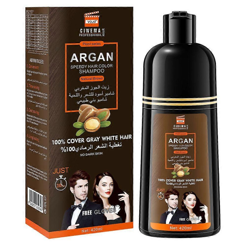 (dark brown) Instant Hair Dye Shampoo for Gray Hair Coverage,Hair Color Shampoo for Men/Women,3 in 1-100% Grey Cover,Herbal Ingredients Hair Shampoo 420ML