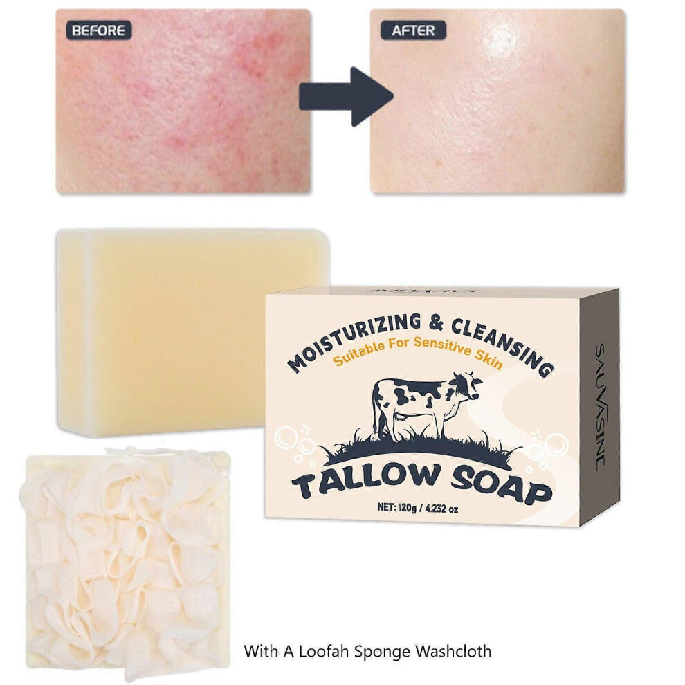 (3PCS) Beef Tallow Soap Bar  All Natural Grass Fed Tallow Soap Unscented  Moisturizing Face & Body Wash andcrafted Bath Soap for Eczema, Dry, Itchy, Sensitiv