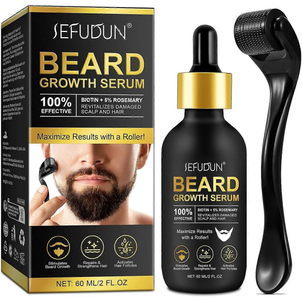 (2 Set) 60ml Men's Beard Oil, Rosemary Oil for Beard Growth, With 0.25 mm Roller, Men's Beard Growth Care Kit, Roller Kit Beard Growth Oil For Men