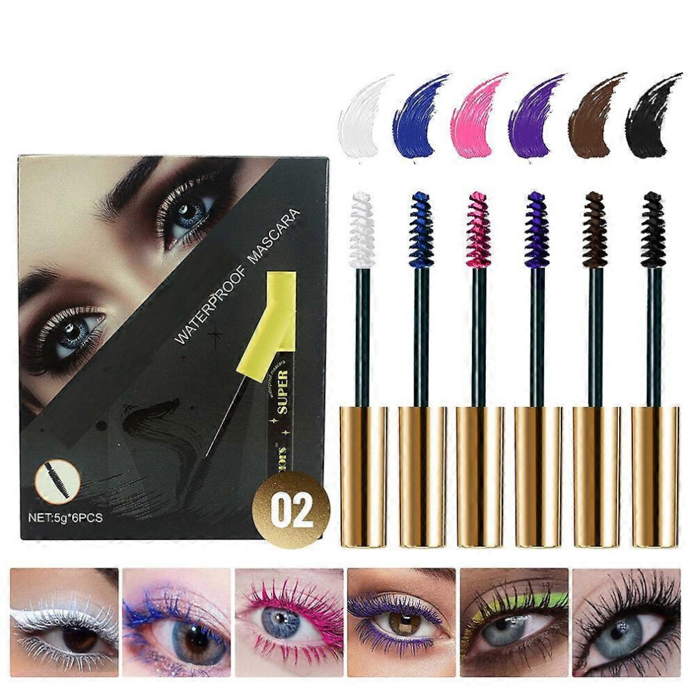 (B) 6 Colours Colored Mascara for Eyelashes Set Rainbow Purple Blue Mascara for Eyelashes, Waterproof Long Lasting Charming Volumizing, Eye Makeup Gift fo