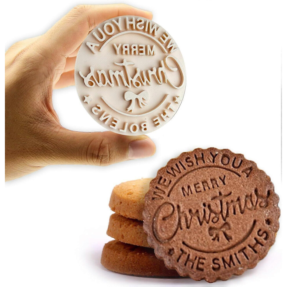 4pcs Merry Christmas Cookie Stamps 3D Cookie Molds Family Cookie Stamps for Fondant Frosting Decorating Cakes Molasses Cupcakes Great Baking Gift for