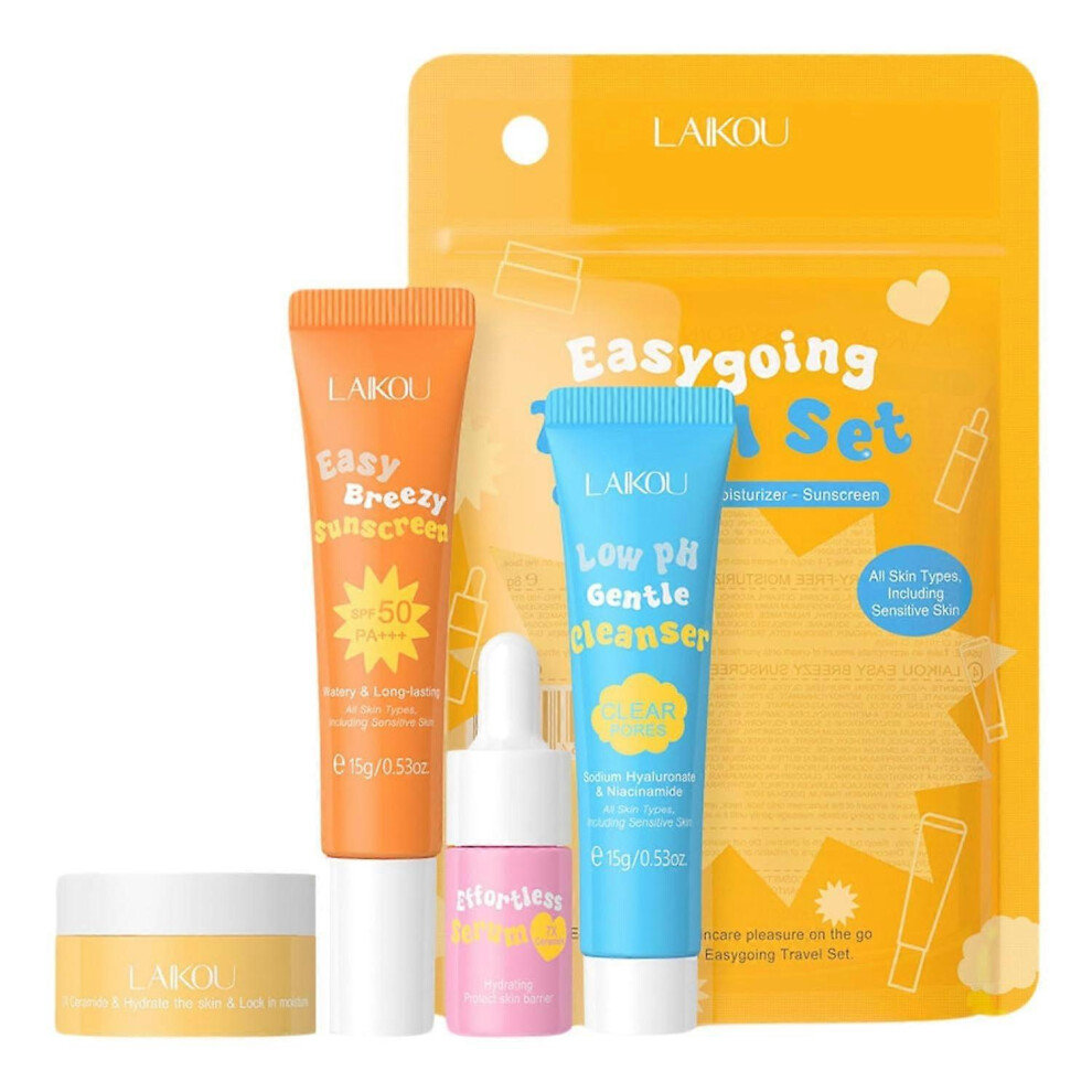 (1 Set) Hydrating Skin Care Set, Gift for Women, 4Pcs Skincare Essentials Set Mini Travel Size with Facial Cleanser, Cream, Serum, Sunscreen