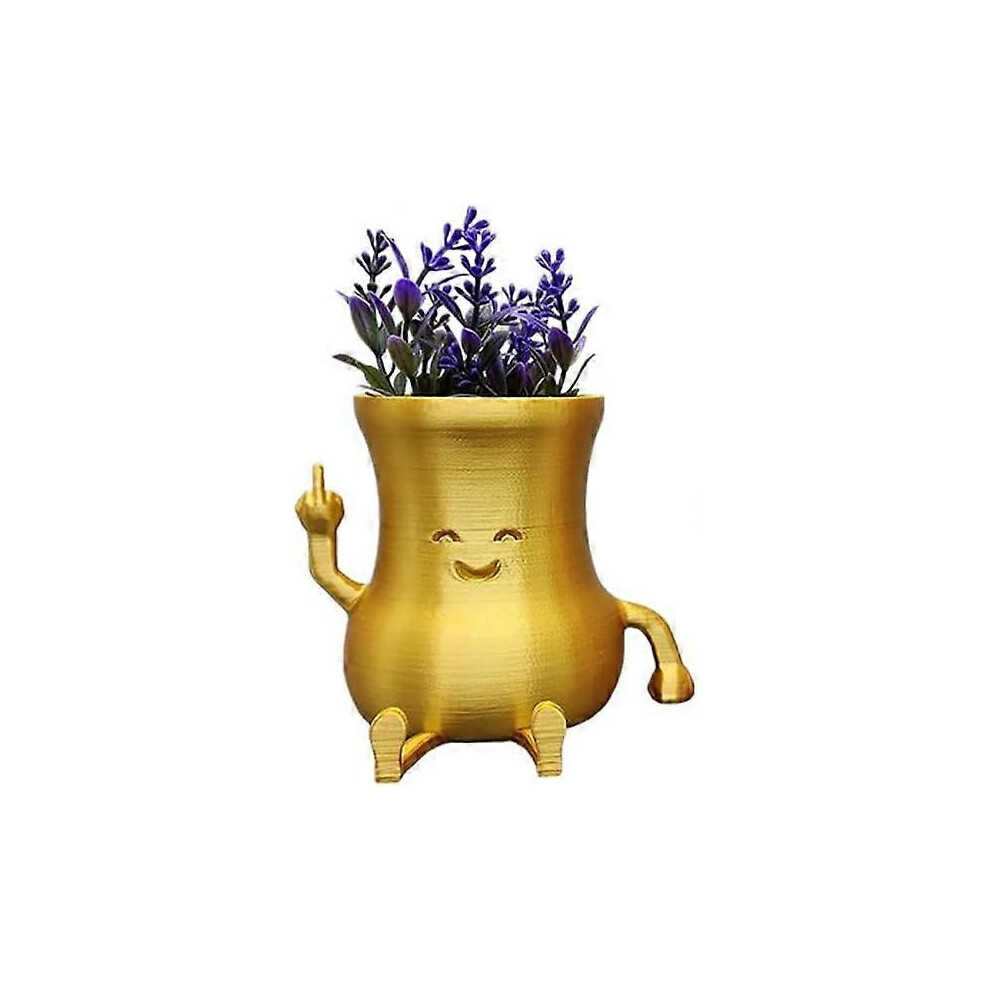(Gold) Cheeky Middle Finger Succulent Planter, Funny Plant Pot with Middle Fingers Up, Novelty Planter Holds Small Plants, Creative Shaped Home Decor Indoor