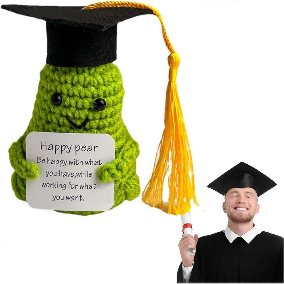 (Pear) Graduation Gift Emotional Support Potato,Mini Funny Positive Potatoes, 3 inch Knitted Potato Toy with Card Gifts for College Graduates