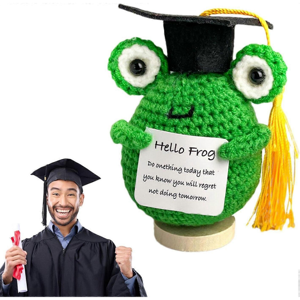 (Frog with Base) Graduation Gift Emotional Support Potato,Mini Funny Positive Potatoes, 3 inch Knitted Potato Toy with Card Gifts for College Graduates