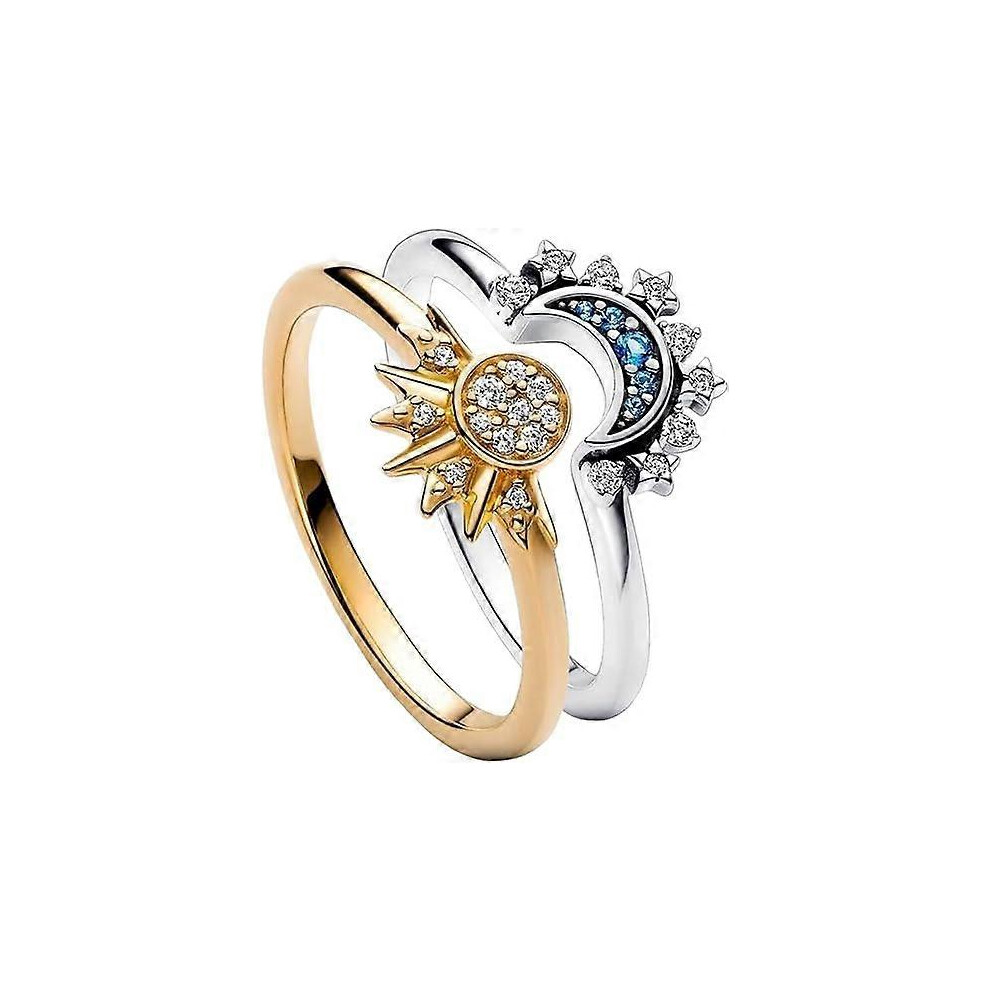 (Size 9) 1 Pair Celestial Sun and Moon Ring Set, ,Friendship Promise Ring,Sun And Moon Matching Rings,Sparkling Sun Moon Open Ring,Valentine's Day Jewelry Gift