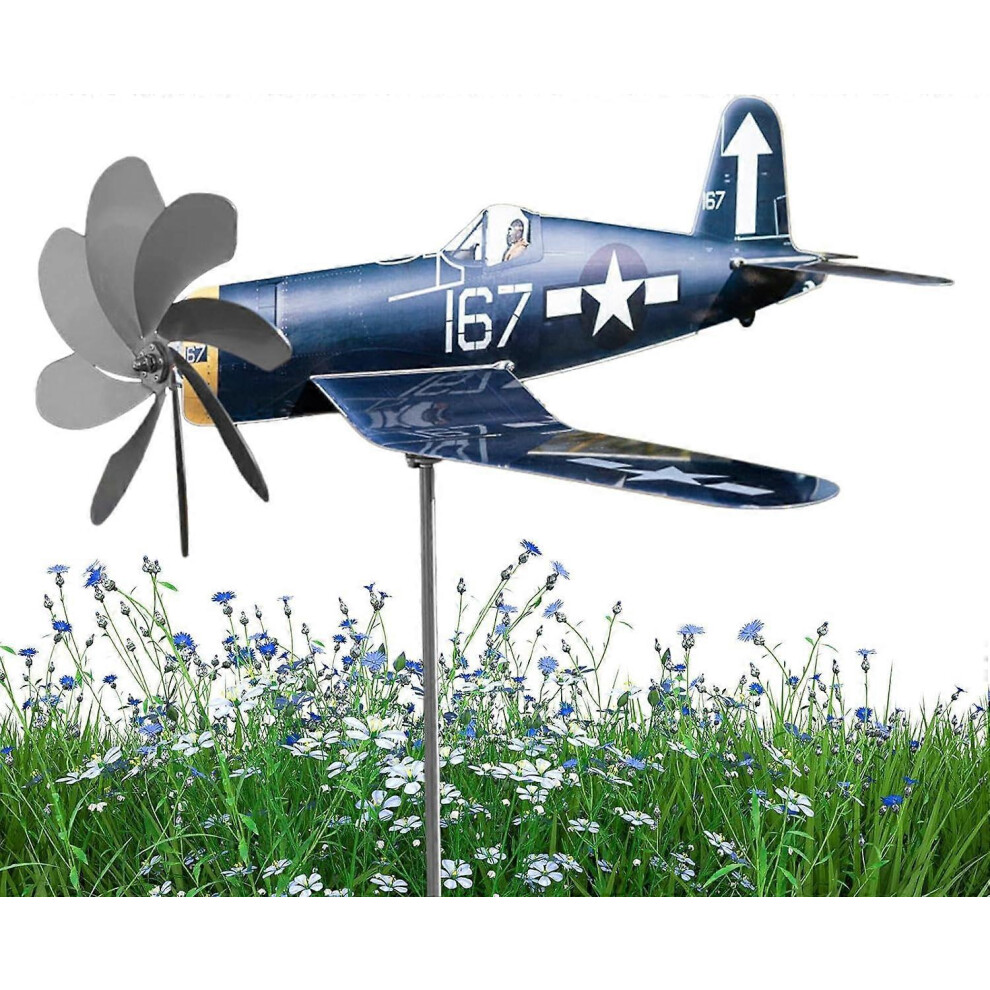 (B) Windmill Aircraft Garden Decoration,Metal Airplane Wind Spinner,Airplane Wind Vane for Yard Garden Stainless Steel Wind Catchers