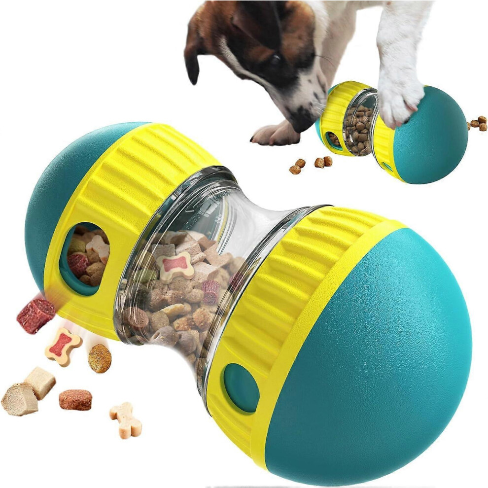 (Blue Yellow) Rolling Feeder Dog Toy,Treat Dispensing Puzzle Toys for Small Dogs,Interactive Chase Toys,Slow Feeder Dog Bowls to Improves Pets Digestion