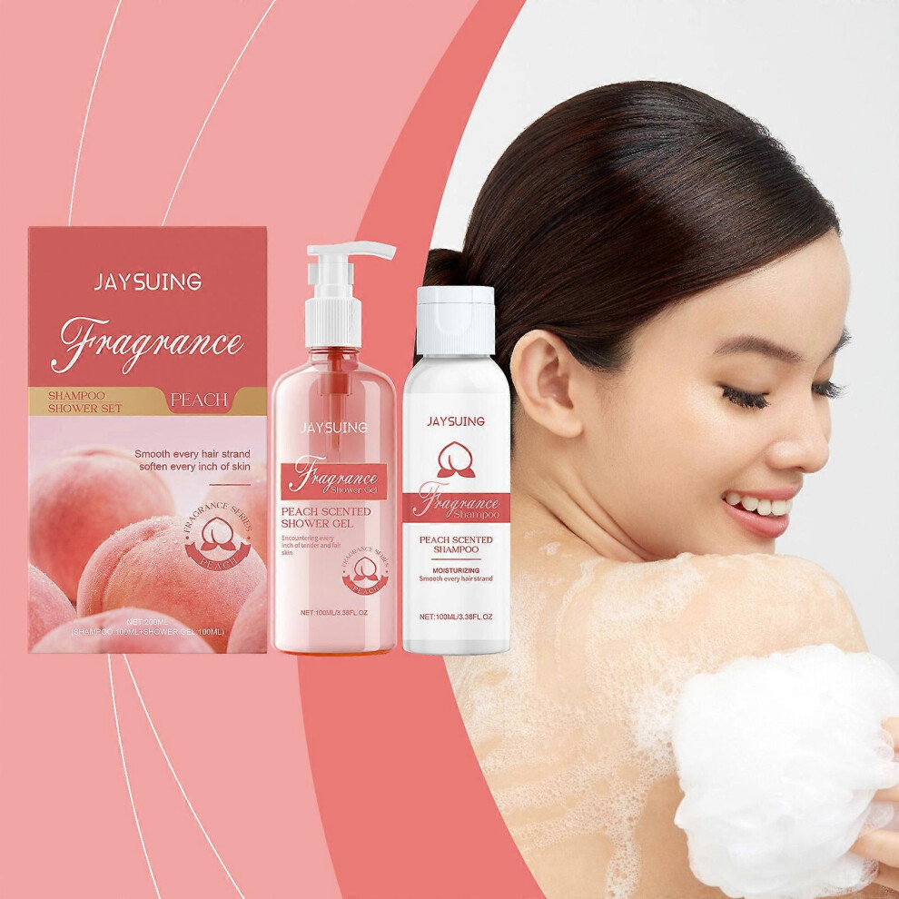 Bath & Body Care Trave, Peach Scent Home Spa Set with Body Shower and Shampoo, Moisturizing, CleansingChristmas Gifts for Her and Him