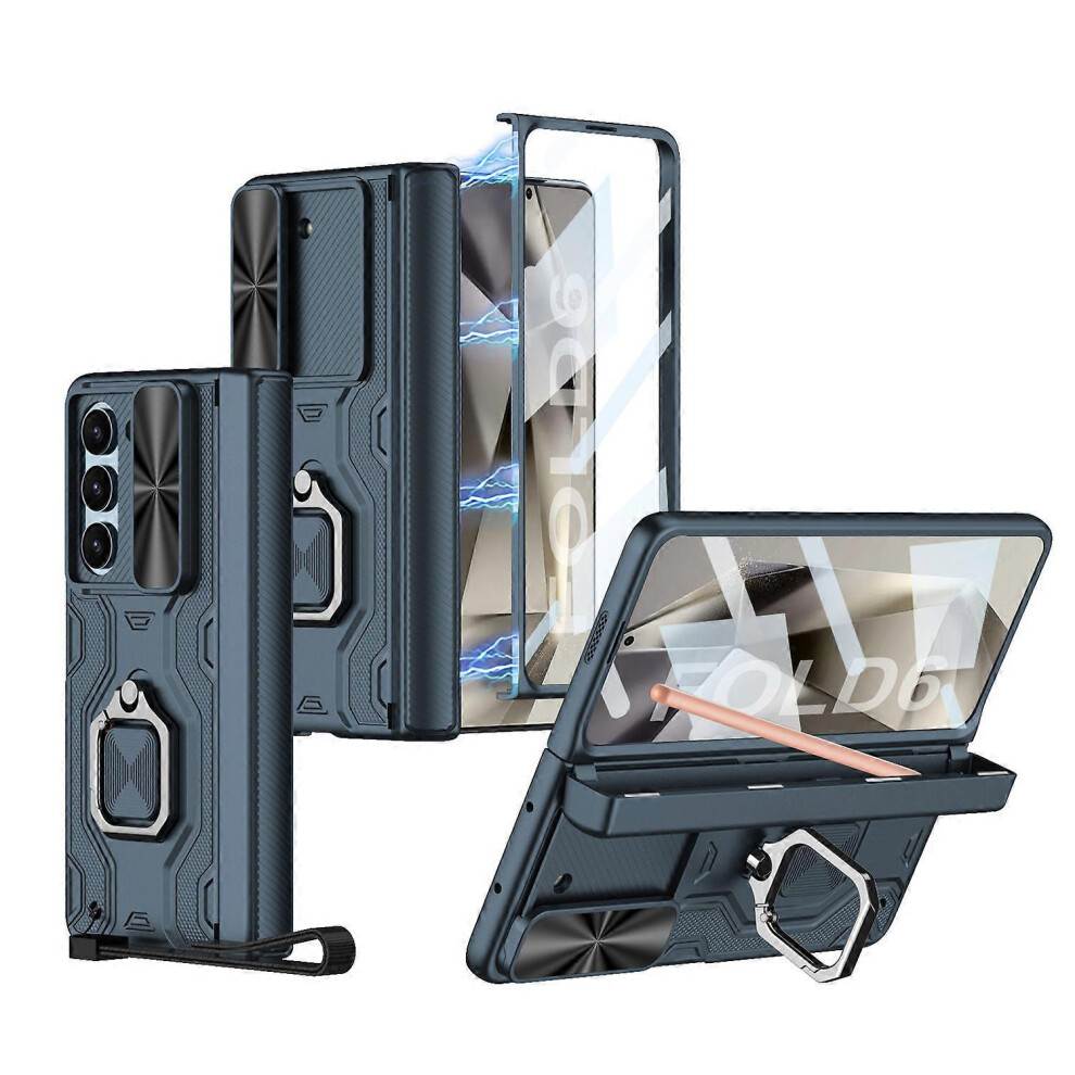 (Green) Hinge Protection 360 Full Body Rugged Case for Samsung Galaxy Z Fold 6 with S Pen Holder & Ring Kickstand & Slide Camera Cover
