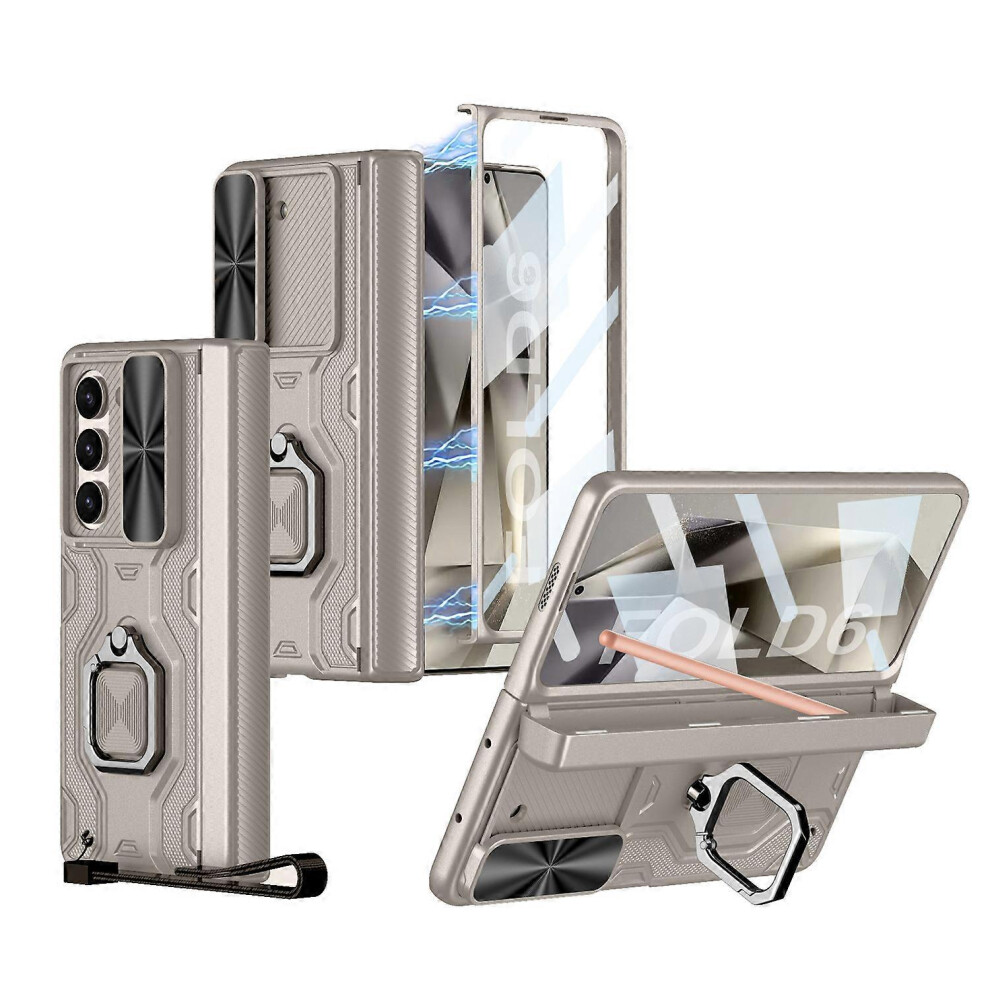 (Light green) Hinge Protection 360 Full Body Rugged Case for Samsung Galaxy Z Fold 6 with S Pen Holder & Ring Kickstand & Slide Camera Cover