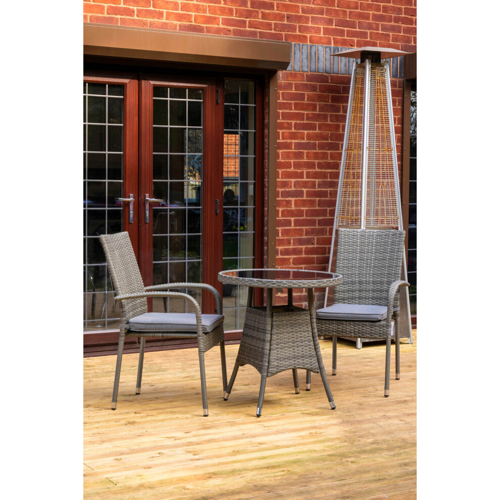 SH&G Heaton 2 Seat Bistro Set | 3 Piece Round Table & Chairs | Grey Rattan with Grey Cushions | Indoor & Outdoor | Signature Homes and Gardens