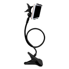 (Black)Universal 360 Degree Rotation Clip On Mobile Phone Tablet Stand Holder Bracket
