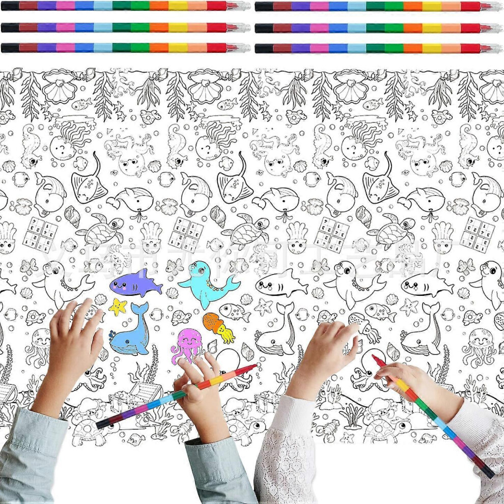 Under The Sea Party Giant Coloring Poster 137*274cm Versatile Classroom Wall Decor & Birthday Activity Sea Animal Poster or Table Cover