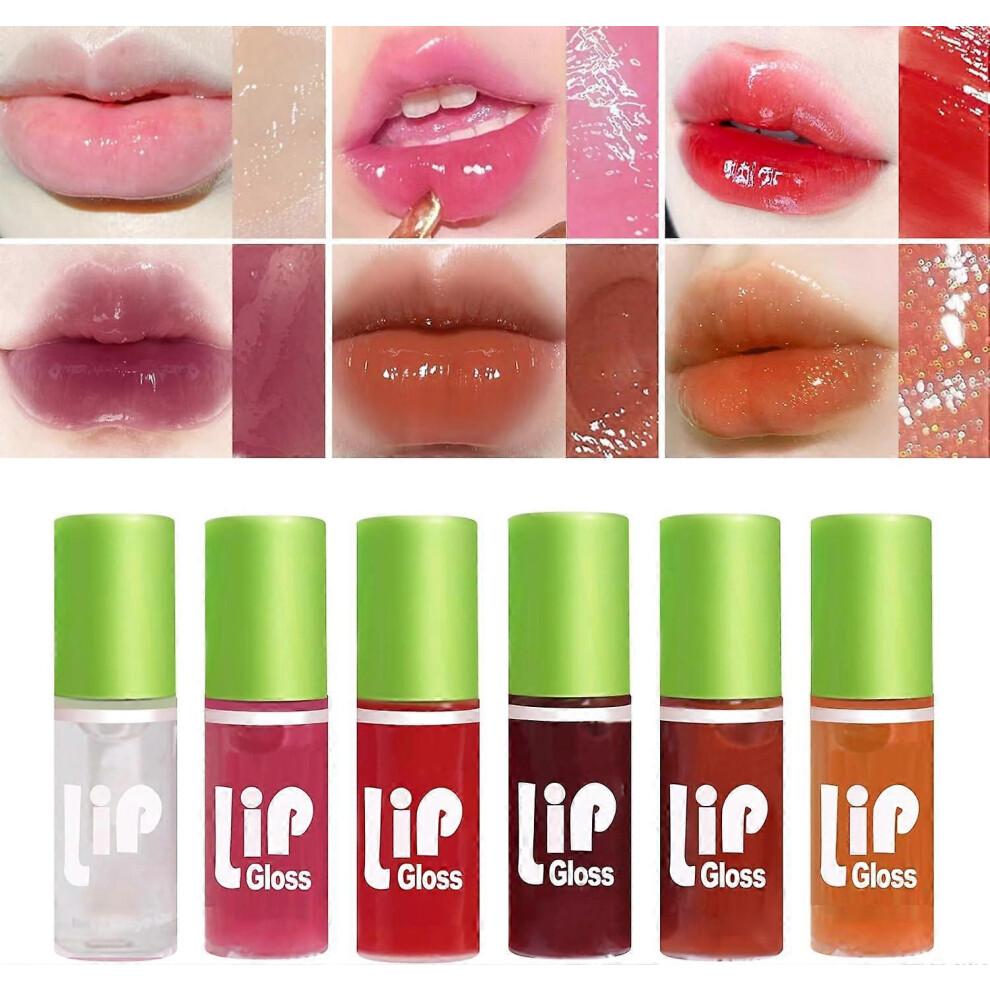 6 Colors Mini Lip Oil Lip Gloss,Big Brush Head Hydrating Lip Glow Oil, Shiny Transparent Lip Gloss Plumping Tinted liquid lipstick for girls and women